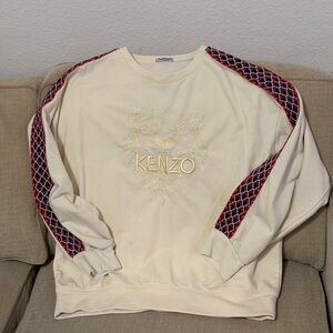 Kenzo Beige Sweater with Red Patterned Sleeves